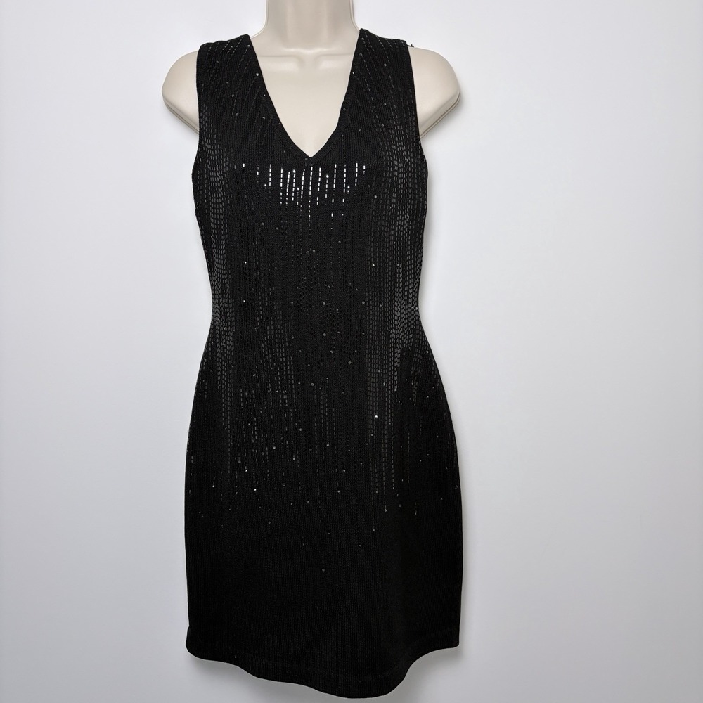 St. John Evening Marie Gray Black Dress Knit Tank Sequin Womens Sz 6 Formal
